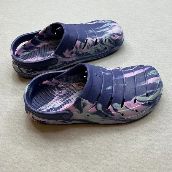 Rugged Shark Marbled Clogs Purple Pink Green Slip On Water Shoes Womens Size 8 - Picture 5 of 11